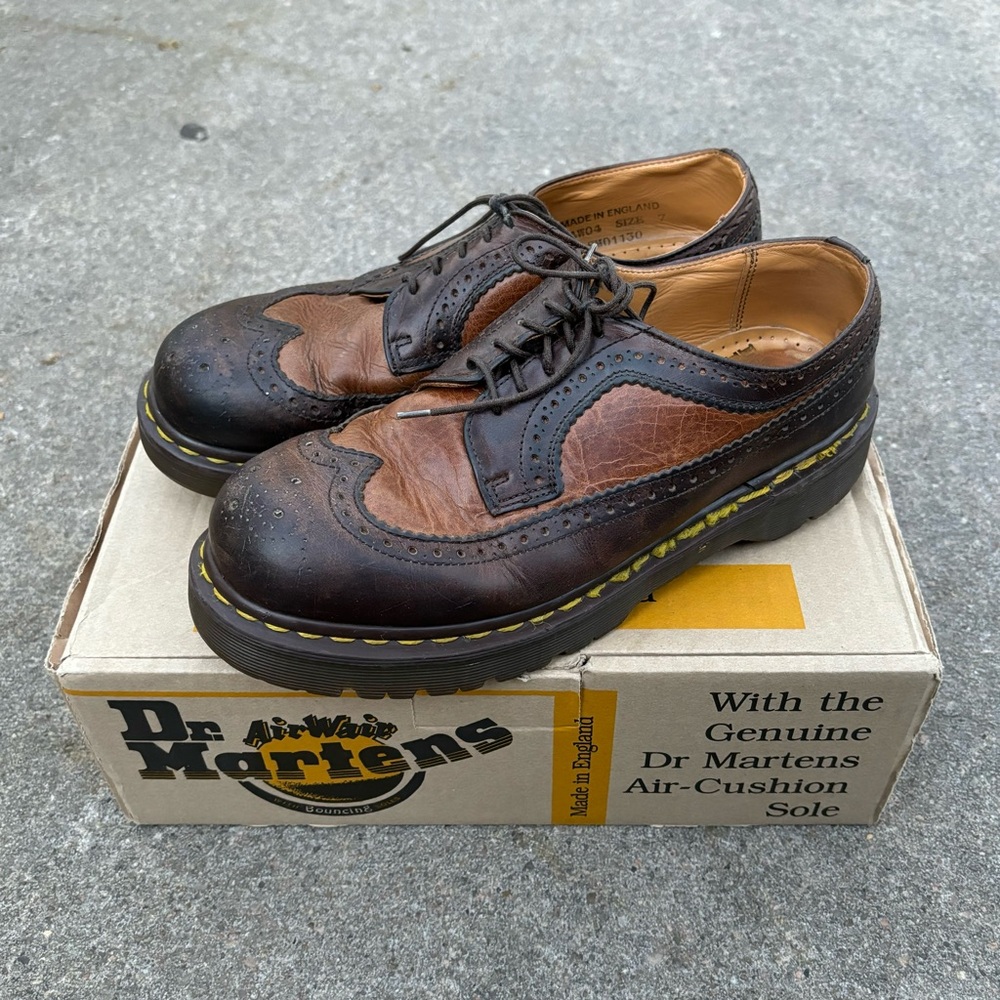 Vintage Dr Marten Made England Bark Peanut Grizzly Leather Brogue Oxford Size 7
